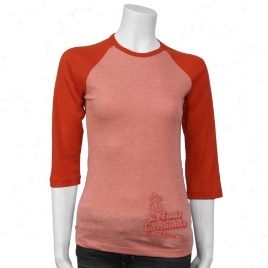 St. Louis Cardinals Apparel: St Louis Cardinals Red Ladies Established Glitter 3/3 Sleeve T-shirt