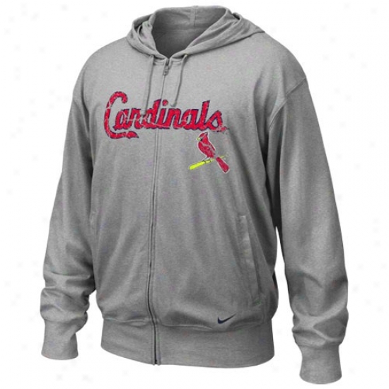 St. Louis Cardinals Hoodies : Nike St. Louis Cardnials Ash Mlb Pick Off Full Zip Long Sleeve Hoodies T-shirt
