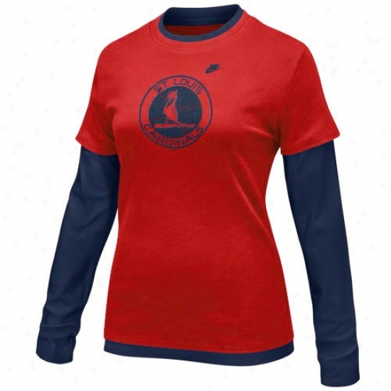 St. Louis Cardinals Shirt : Nike St Louis Cardinals Ladies Red-navy Blue Cooperstown Layered Long Sleeve Shirt