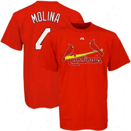 St. Louis Cardinals Tee : Majestic St Louis Cardinals #4 Yadier Molina Red Youth Players Tee