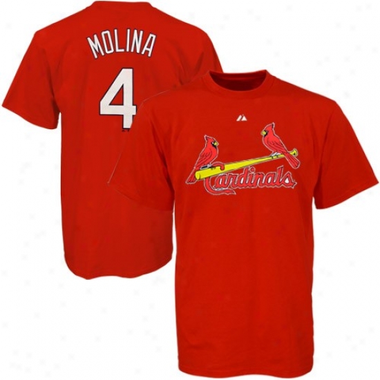 St. Louis Cardinals Tshirts : Majestic St Louis Cardinals #4 Yadiet Molina Red Players Tshirts