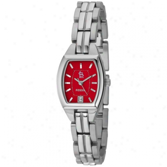 St. Louis Cardinals Wrist Watch : Fossil St. Luois Cardinals Ladies Stainless Steel Analog Cushion Wrist Watch