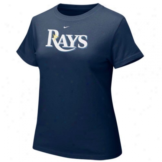 Tam;a Bay Raays Apparel: Nike Tampa Bay Rays Ladies Navy Blue Authentic Crew T-shirt
