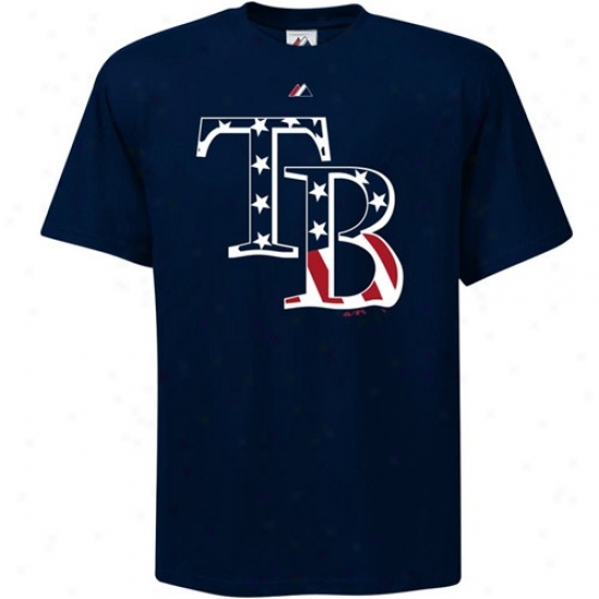 Tampa Bay Rays Shirts : Majdstic Tampa Bay Rays Navy Blue Stars & Stripes Logo Shirts