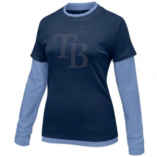 Tampa Bay Rays Shirts : Nike Tampa Bay Rays Ladies Navy Blue-light Blue Double Layer Team Logo Long Sleeve Shirts