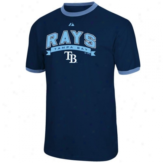 Tampa Bay Rays T-shirt : Majestic Tampa Bay Rays Navy Blue Club Cladsic Ringer T-shirt