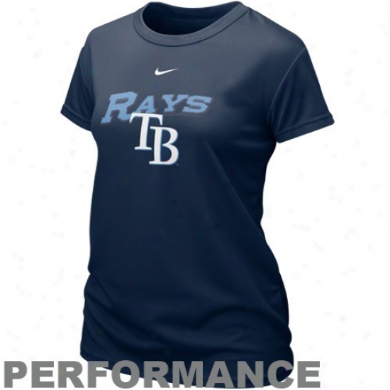 Tampa Bay Rays T-shirt : Nike Tampa Bay Rays Ladies Navy Blue Nikefit Logo Playing T-shirt