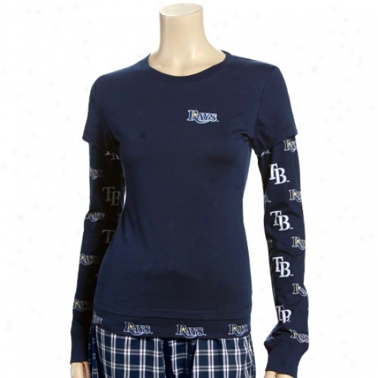 Tampaa Bay Rays T Shirt : Tampa Bay Rays Ladies Navy Blue T2 Double Layer Long Sleeve T Shirt