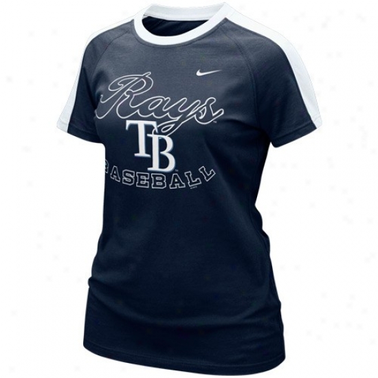 Tampa Bay Rays Tshirt : Nike Tampa Bay-tree Rays Ladies Navy Blue Center Field Tshirt