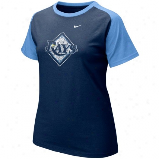 Tampa Bay Rays Tshirts : Nike Tampa Bay Rays Ladies Navy Blue-light Blue Team Logo Raglan Tshirts