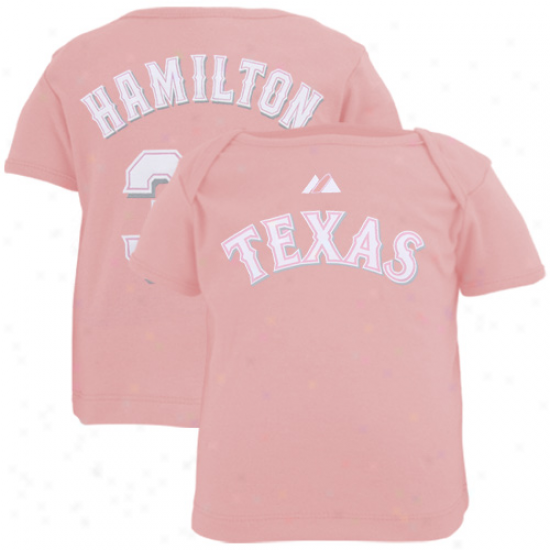 Texas Rangers Apparel: Majestic Texas Rangers #32 Josh Hamilton Infant Girls Pink Player T-shirt
