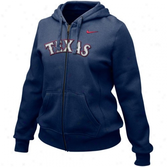 Texas Rangers Hoody : Nike Texas Rangers Ladies Navy Blue Into Seams Full Zip Hoody