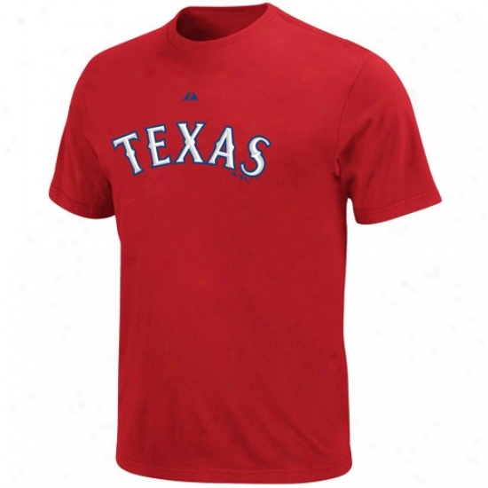 Texas Rangers Shirt : Majestic eTxas Rangees Youth Red Official Wordmark Shirt