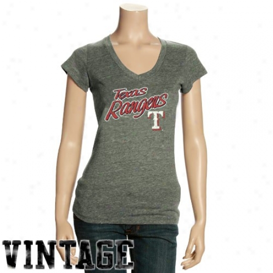 Texas Rangers Shirt : Texas Ragers Ladies Dark Ash Name V-neck Shirt