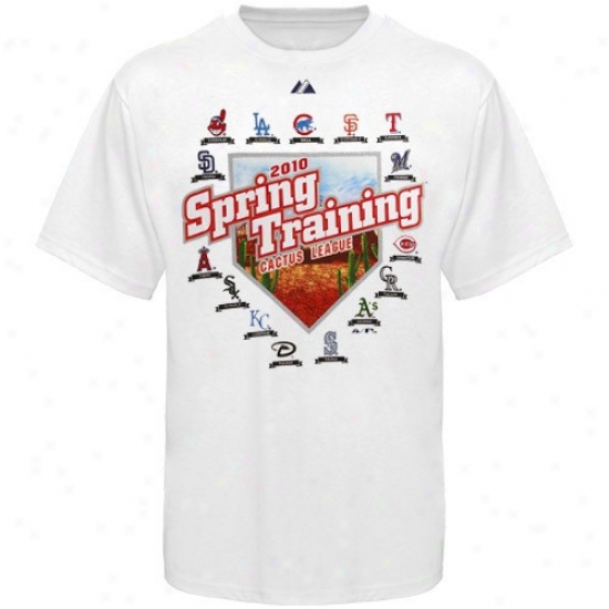 Texas Rangers T-shirt : Majestic Cactus Unite White 2010 Mlb Spring Training Map T-shirt