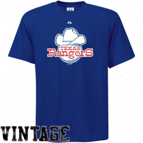 Texas Rangers T Shirt : Majestic Texas Rangers Royal Blue Cooperstown Logo Fashion Fit T Shirt