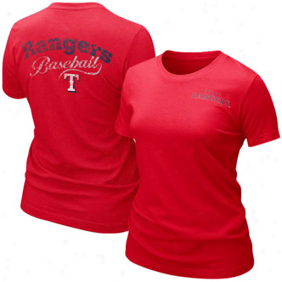 Texas Rangers Tee : Nike Texas Rangers Ladies Red Graphic Tri-blend Tee