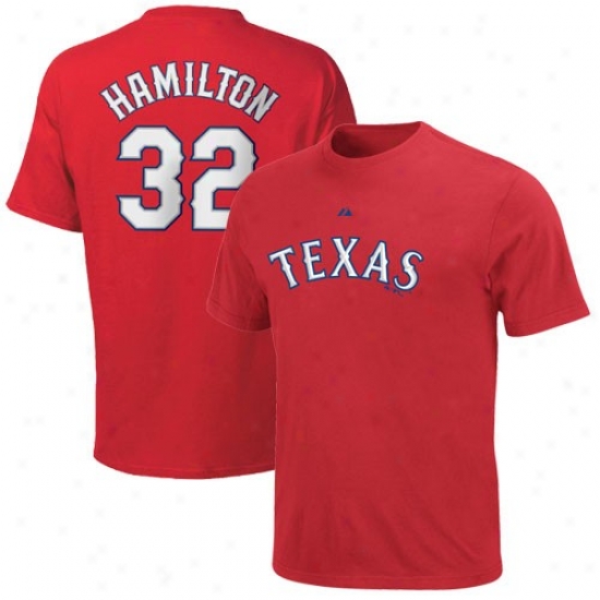 Texas Rangers Tees : Majestic Texas Rangers #32 Josh Hamilton Red Gamester Tees