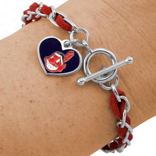 Touch By Alyssa Milano Cleveland Indians Ladies Red Sueded Chain Charm Bracelet