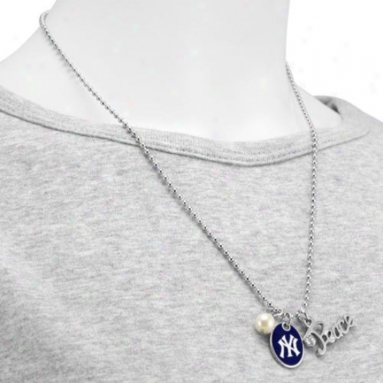 Touch By Alyssa Milano New York Yankees Peace & Pearl With Team Logo Pendant Necklace
