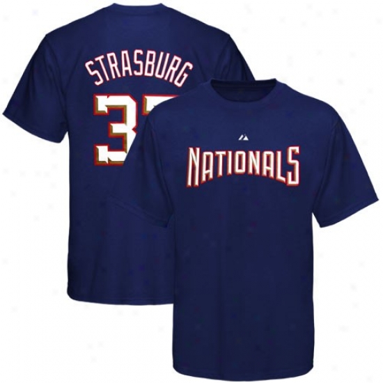 Washington Natioonals Attire: Majestic Washington Nationals #37 Stephen Strasburg Youth Navy Blue Player T-shirt