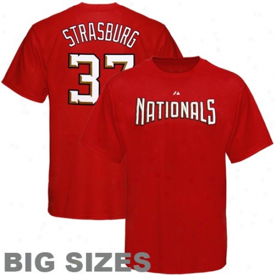 Washington Nationals T Shirt : Majestic Washington Nationals #37 Stephen Strasburg Red Player Big Sizes T Shirt