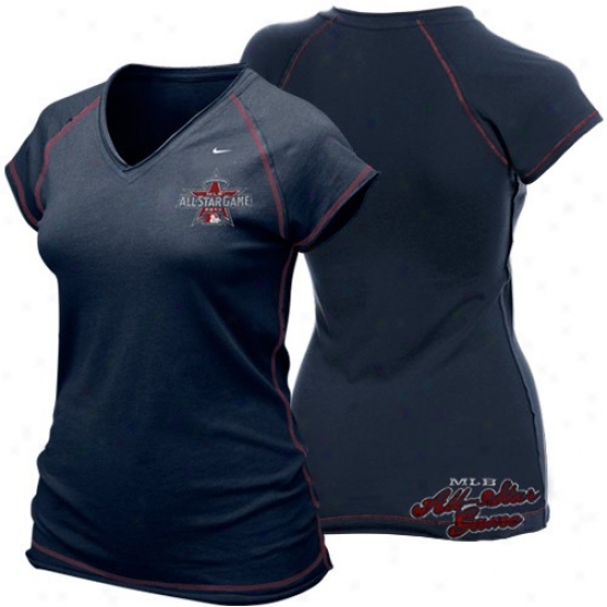 Washington Nationals T Shirt : Nike 2010 Mlb All-star Gane Ladies Navy Blue Bases Loaded V-neck T Shirt