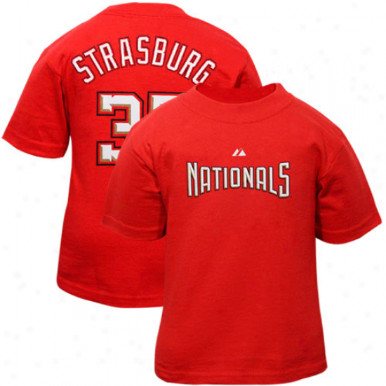 Washington Nationals Tshirt : Majestic Washington Nationals #37 Stephen Straxburg Preschool Red Player Tshirt