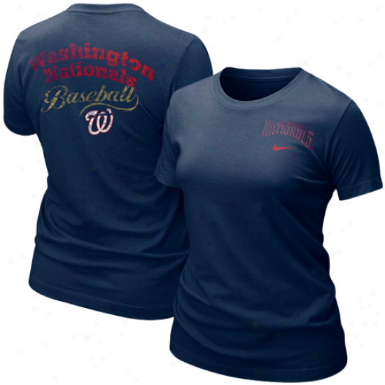 Washington Nationals Tshirt : Nike Washington Nationals Ladies Navy Blue Graphic Tri-blend Tshirt