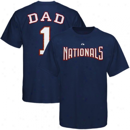 Washington Nationals Tshirts : Majstic Washington Nationals Navy Blue #1 Dad Tshirts