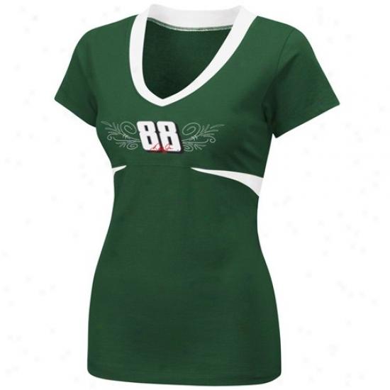 Dale Earnhardt Jr. Attire: #88 Dale Earnhardt Jr. Ladies Green Chick Flick Premium V-neck T-shirt