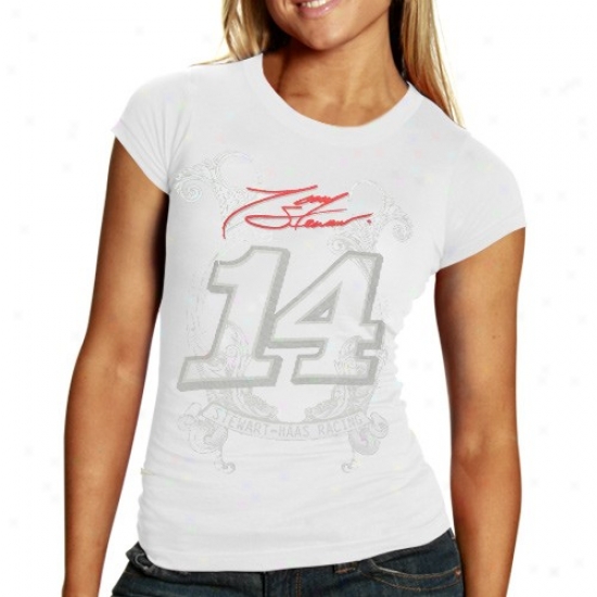 Tony Stewart Tshirts : #14 Tony Stewart Ladies White Sassy Tshirts