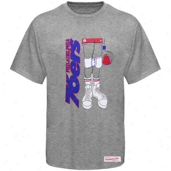 76ers Apparel: Mitchell & Ness 76ers Ash Kneepads T-shirt