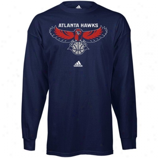 Atlanta Hawk T Shirt : Adidas Atlanta Hawk Navy Blue Primary Logo Long Sleeve T Shirt