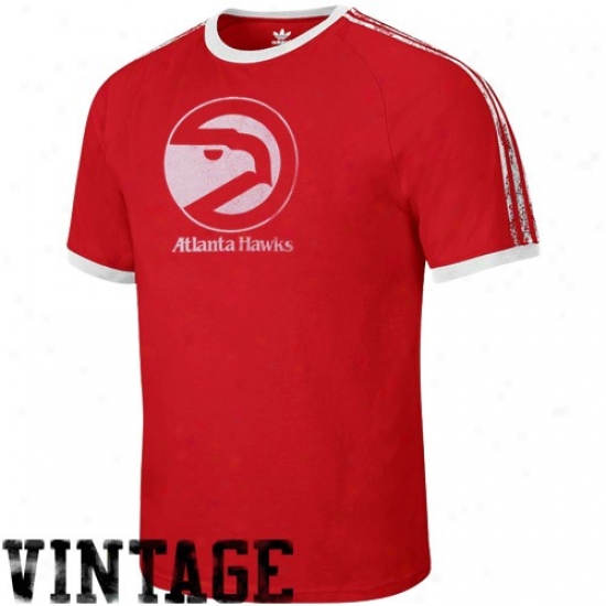 Atlanta Hawks Attire: Adidas Atlanta Hawks Red Distredsed Throwback Logo Ringer T-shirt