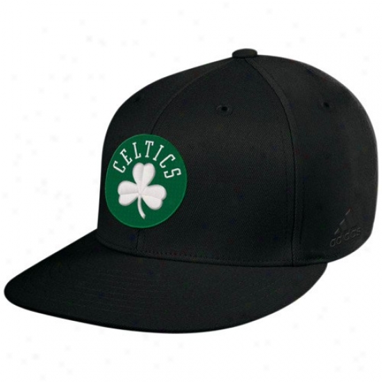 Boston Celtic Hats : Adidas Boston Celgic Black Basic Logo Flex Fit Hats