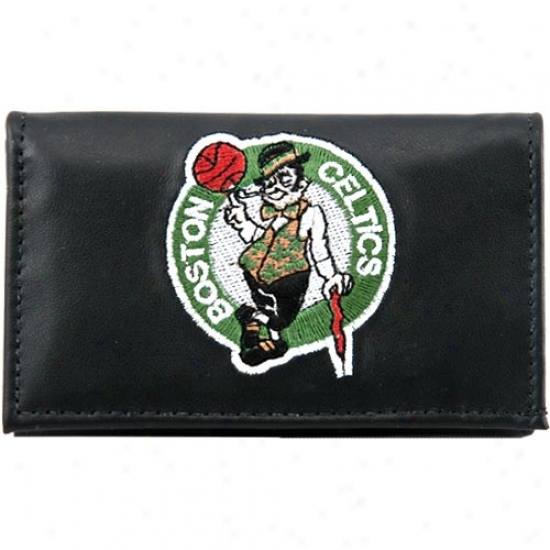 Boston Celtics Black Leather Trifold Wallet