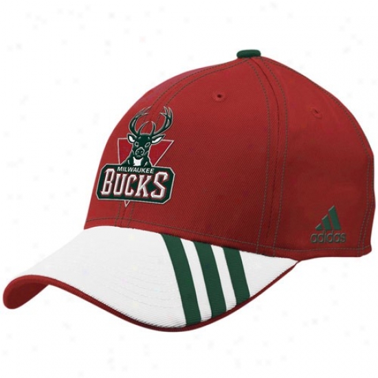 Bucks Gear: Adidas Bucks Red Official On Court Flex Fit Hat