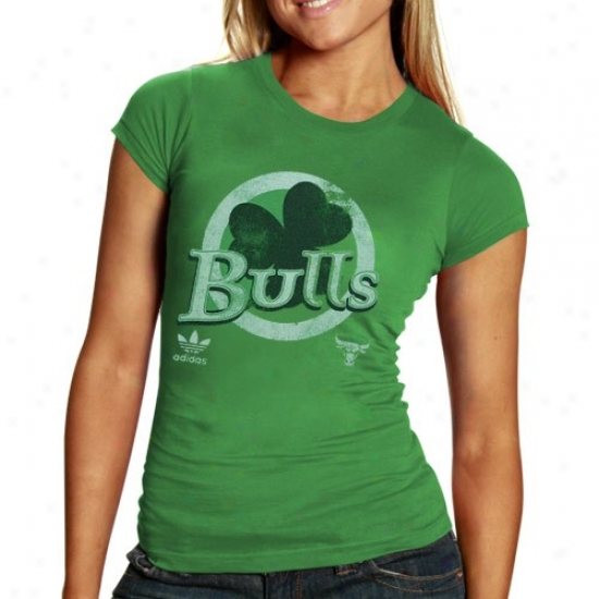 Bulls Tshirt : Adidas Bulls Ladies Kelly Green St. Patrick's Day Premium Tshirt