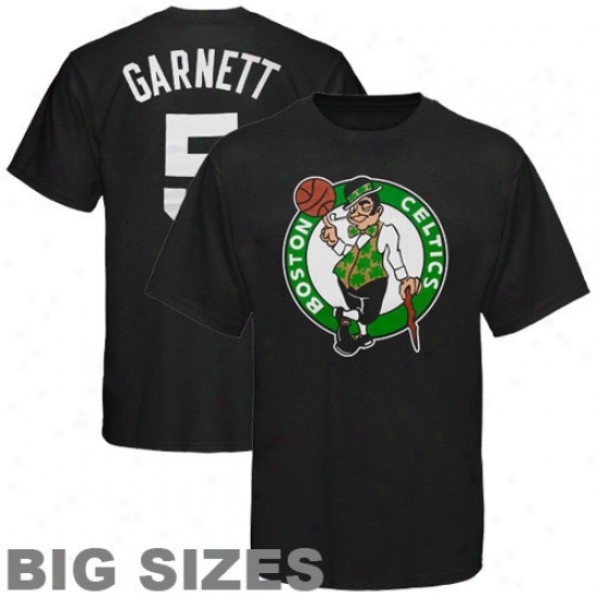 Celtics Tees:  Majestic Celtics #5 Kevin Garnett Black Player Big Sizes Tees