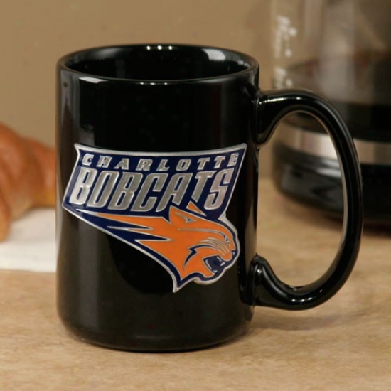 Charlotte Bobcats Black 15oz. Pewter Logo Ceramic Mug