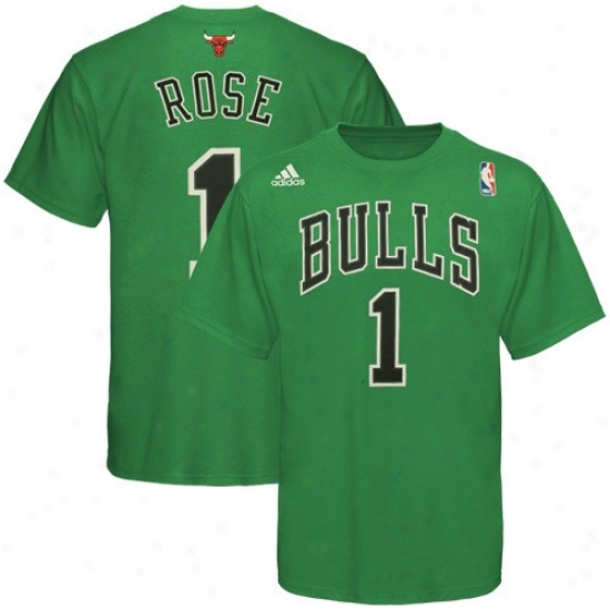 Chicago Bull Apparel: Adidas Chicago Bull #1 Derrick Rose Kelly Green St. Patrick's Day Player T-shirt