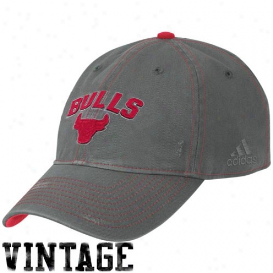 Chicago Bull Merchandise: Adidas Chicago Bull Charcoal Slouch Adjustable Vintage Hat