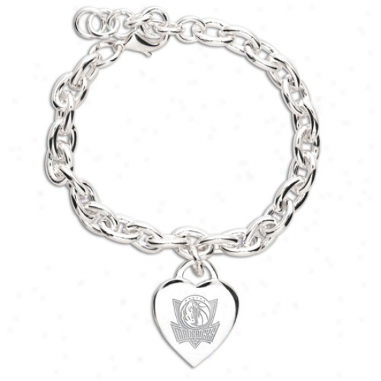 Dallas Ma\/erics Ladies Silver Heart Charm Bracelet