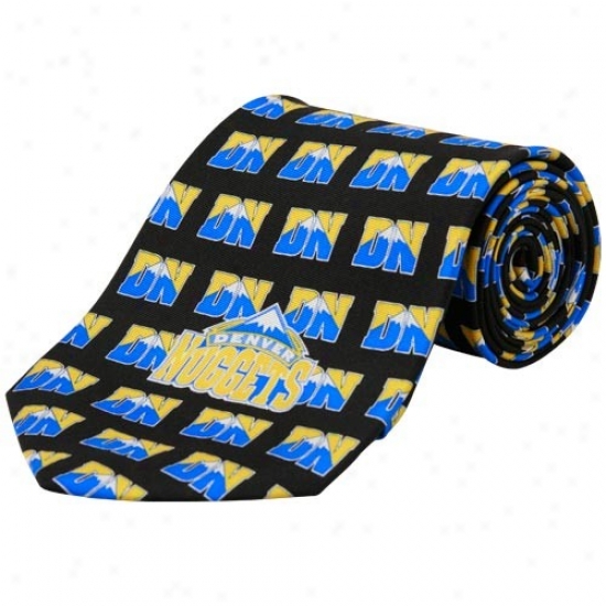 Denver Nuggets Black Logo Print Silk Neck Tie