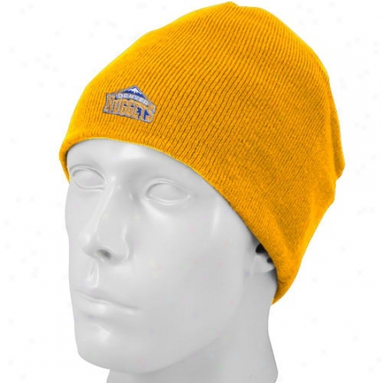 Denver Nuggets Hat : Adidaa Denver Nuggets Gold Basic Logo Knit Beanie