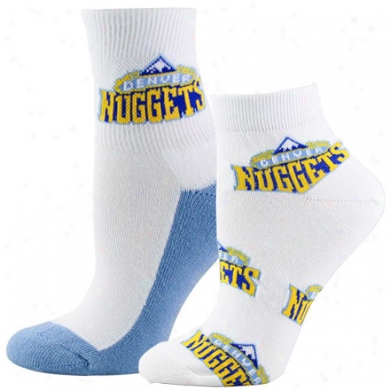 Denver Nuggets Ladies White Quarter & Footie 2-pack Socks