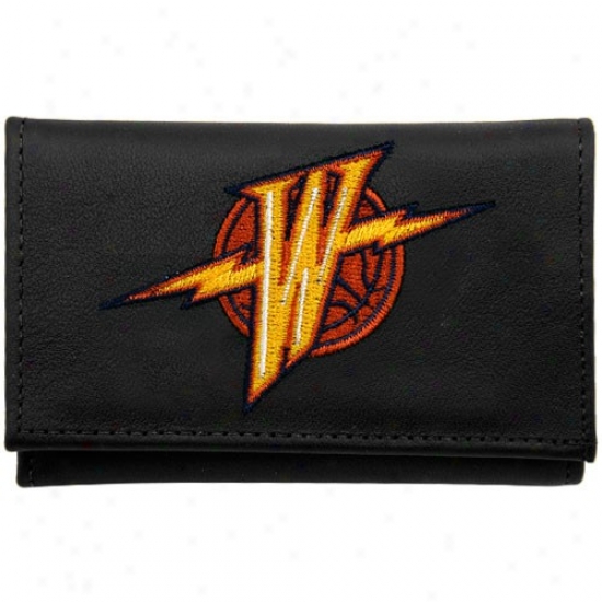 Bright State Warriors Black Leather Embroidered Tri-fold Wallet