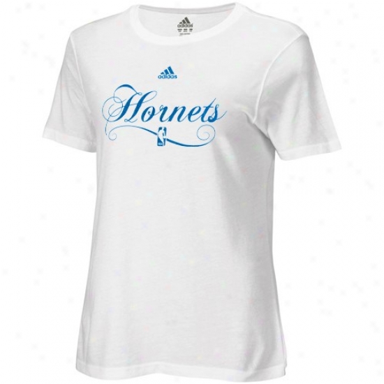 Hornets T-shirt : Adidas Hornets Ladies White Clean Sweep Update T-shirt