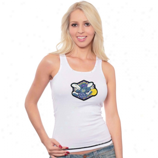 Hornets T Shirt : Majestic Threads Hornets Ladies White Swarovski Crystal Necklace Tank Top
